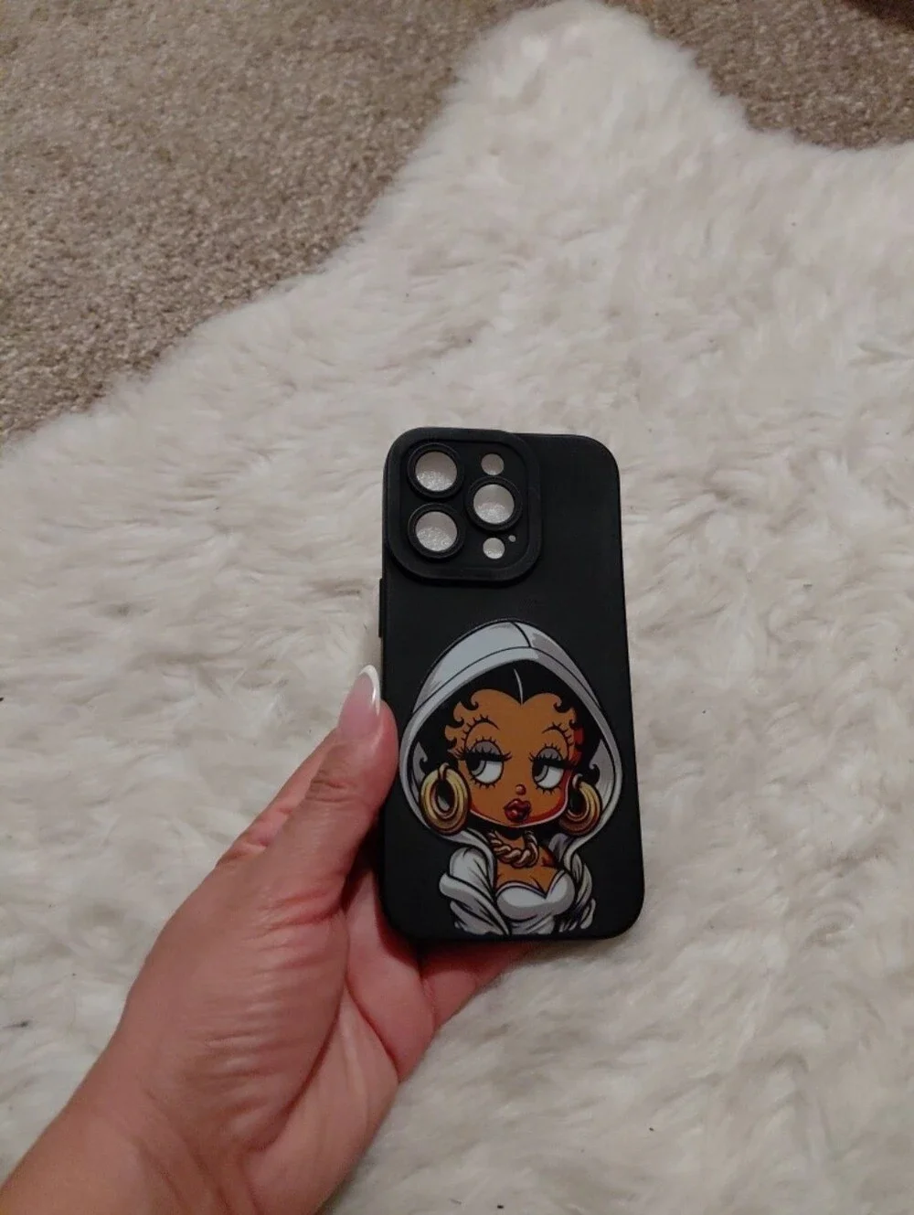 Ipnone 14 Pro  Case Black Phone Case with Betty Boop Hooded Character Graphic